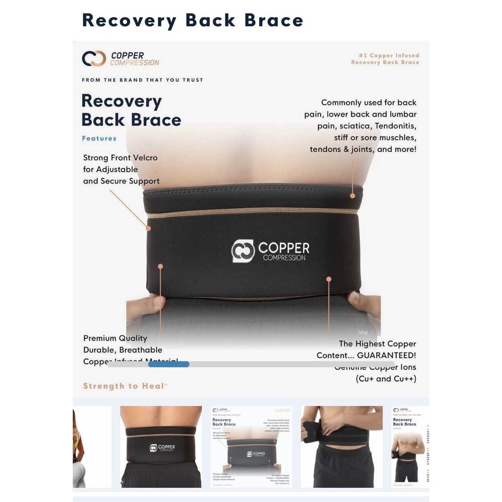 Copper Compression Recovery Back Brace - Picture 5 of 9
